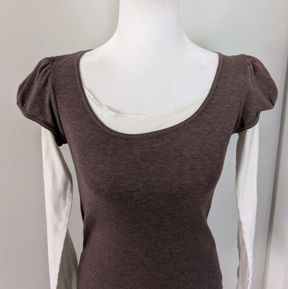 Top vintage Energie para mujer (JRs) Y2K extra grande ajustado en capas Bella Elena marrón Foto 2 de 4