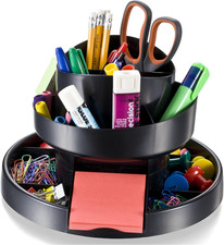 Officemate Deluxe Rotary Organizer, 16 Compartments, Recycled, Black (26255)