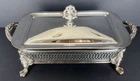 Vintage Silver Plate Buffet 1 Qt Casserole Anchor Hocking Dish w/Lid and Stand