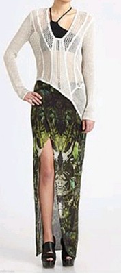 Helmut Lang Forest Print Modal Maxi Skirt Size M Side Slit Lined USA