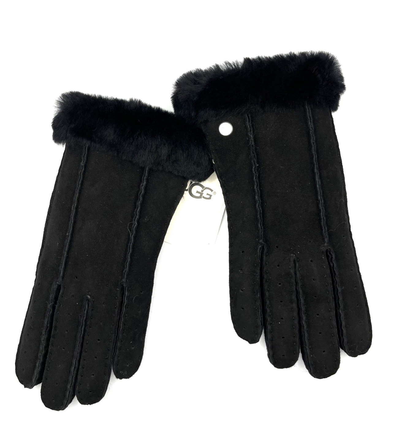 UGG women's Shearling Trim /Leather Black Gloves - Small - retail $155