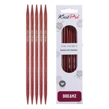 Dreamz Double Pointed Knitting Needles 5mm US 8 Birch Wood Pack of 5 Cherry B...