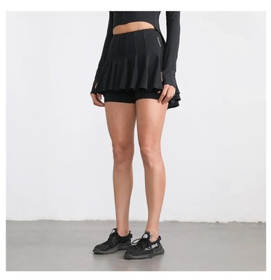 JELENEW Women's Tennis Pickleball Cycling Skirt Skort Athletic Black Size Med