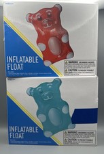 2 Pool Float Giant 4ft Inflatable Gummy Bear Floatie Water Toy Red Blue Opened