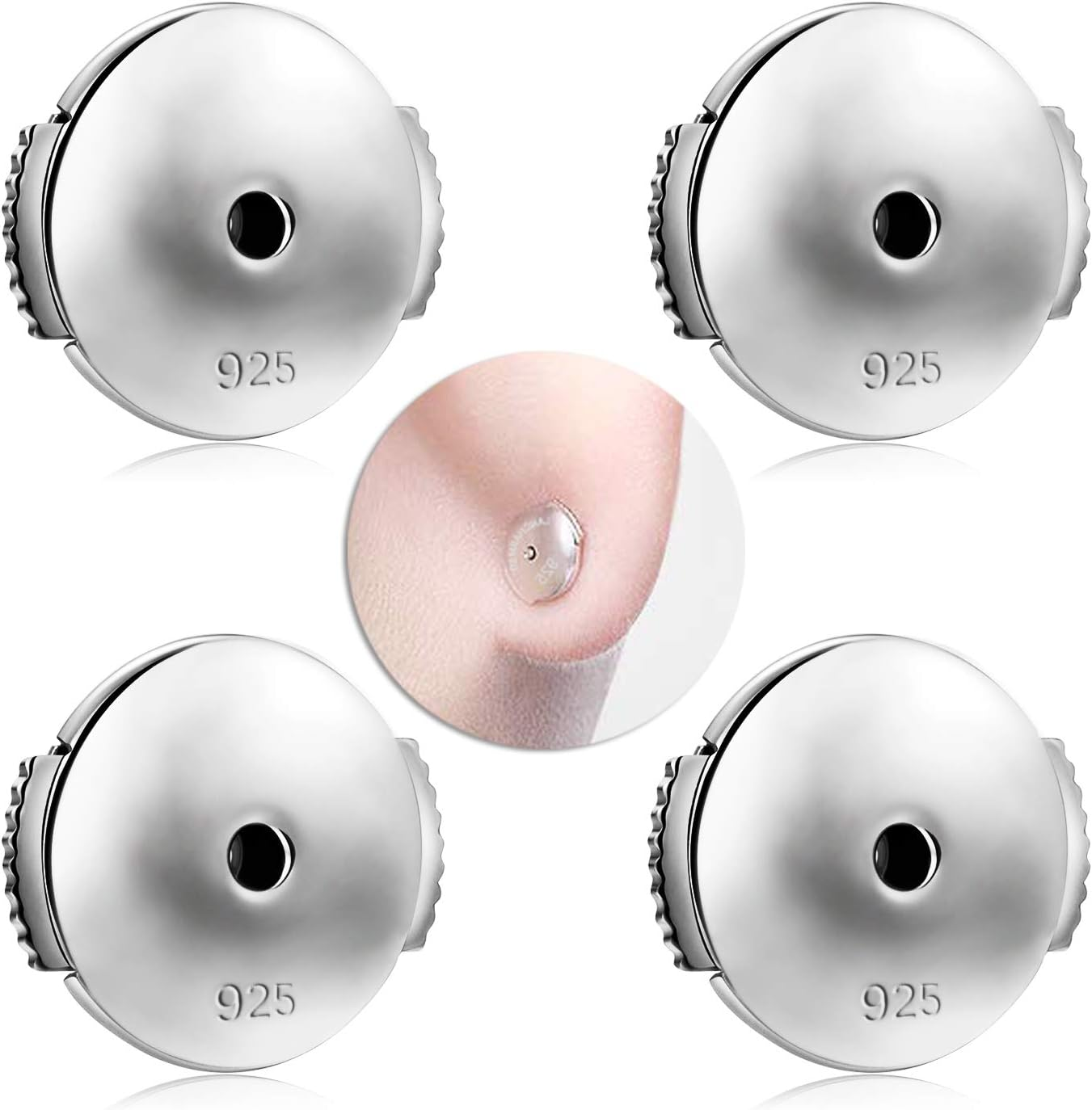 2 Pairs Earring Backs 925 Sterling Silver Locking Earring Stopper Backings White