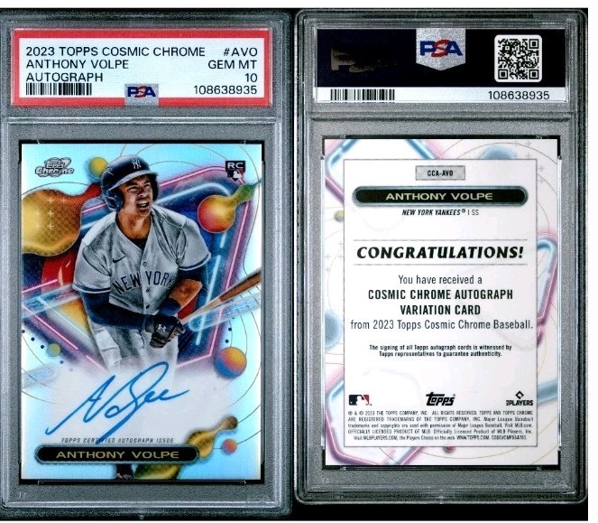 ANTHONY VOLPE ROOKIE AUTO 2023 TOPPS COSMIC CHROME #AVO ON CARD Auto PSA 10 Gem