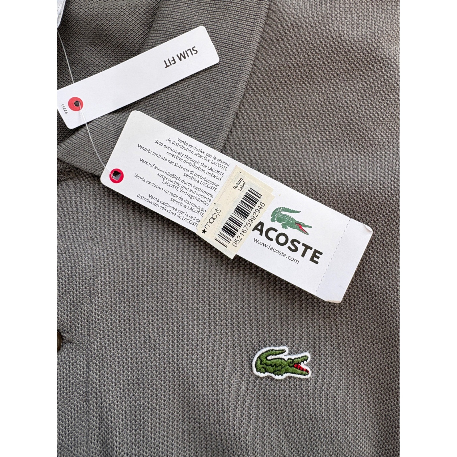 NWT Lacoste Slim Fit Polo Shirt, Gray & Navy Stripe, Size XXL (8) -Fits L/XL Reg thumbnail 6