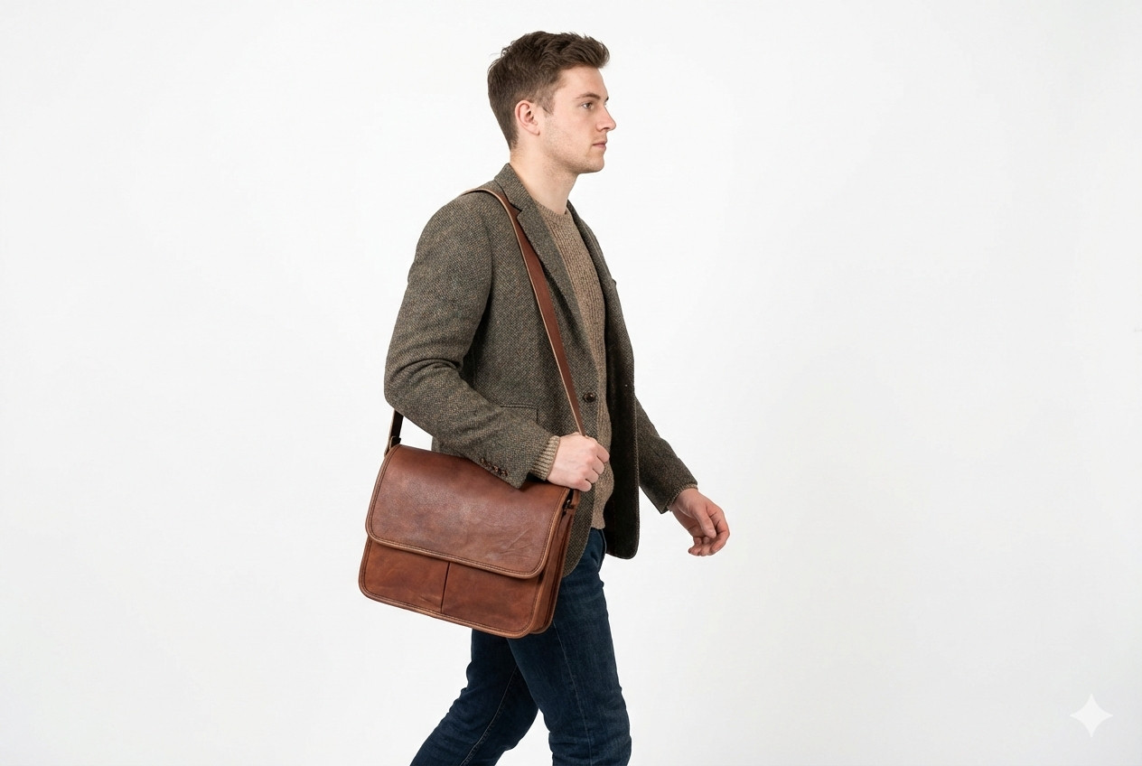 14 In Messenger Bag Laptop Satchel A4 School Crossbody Real Leather Shoulder Bag