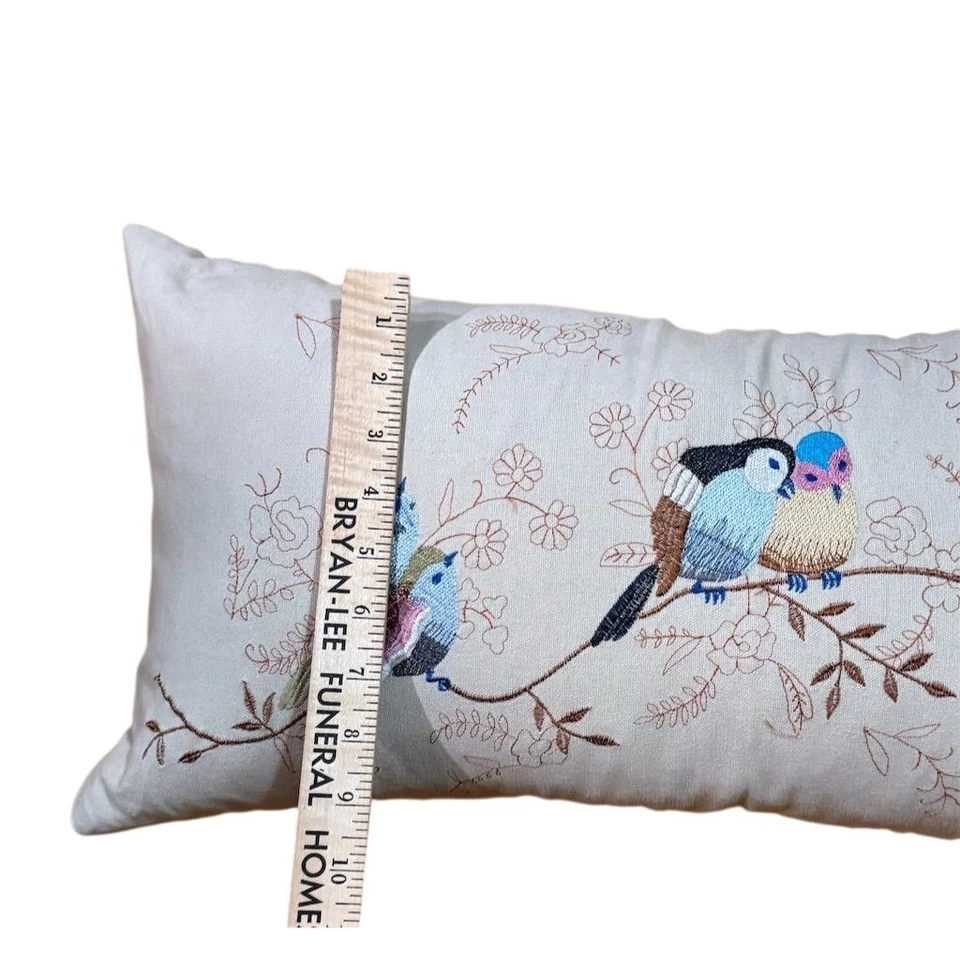 Embroidered Birds Lumbar Pillow Rustic nature living room decor bedroom - Image 3 of 4