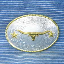 Cowboys Steer  Stars Belt Buckle Western Floral Scroll Vtg 80s Nocona .CPA678