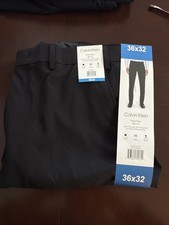 Calvin Klein Men's Dress Pant Solid Black Poly Blend Size 36 x 32 SLIM FIT