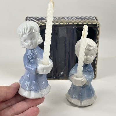 Vintage Berman & Anderson Porcelain Cherubs Candle Holders Set w/ Box, Style 728