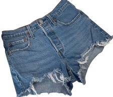 Levis 501 Cut-Off Jean Shorts size 27 Mid High Rise Distressed Raw Hem 90s Y2K