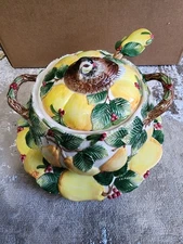 Fitz & Floyd Woodland Partridge & Pear Soup Tureen with Ladle & Underplate Vntg