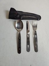 Vintage Camping Eating Utensil Set & Case Knife Fork Spoon Stainless Steel Japan
