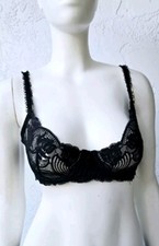 VTG 80s Victoria's Secret Gold Label Black Balconette Demi Lace 34 B USA MADE