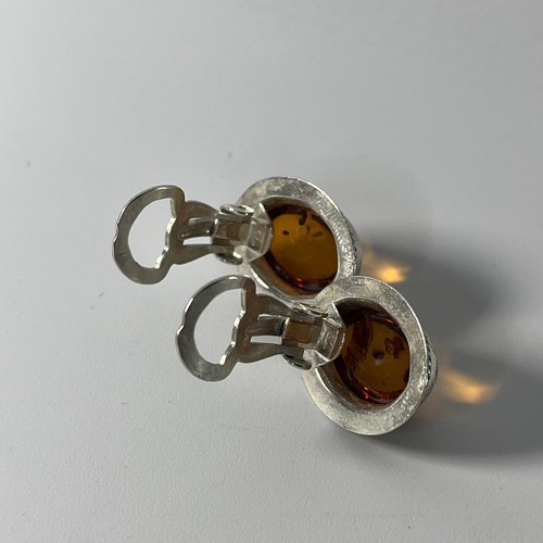 Vintage Sterling Silver & Amber Clip On Earrings Marked WK 925 Jewelry Women’s - Picture 6 of 7