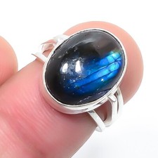 Natural Blue Fire Labradorite Gemstone 925 Sterling Silver Jewelry Ring All Size