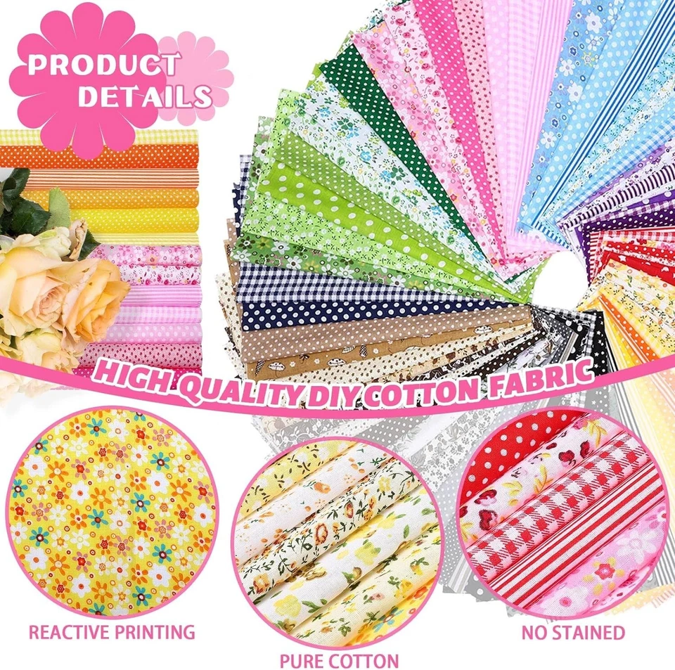 70pcs 10x10" Cotton Fabric Squares for Quilting Sewing DIY Patchwork Crafts - Image 3 of 4