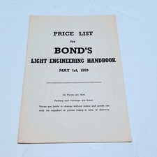 1959 Bond's Light Engineering Handbook & Price List Euston Road London England