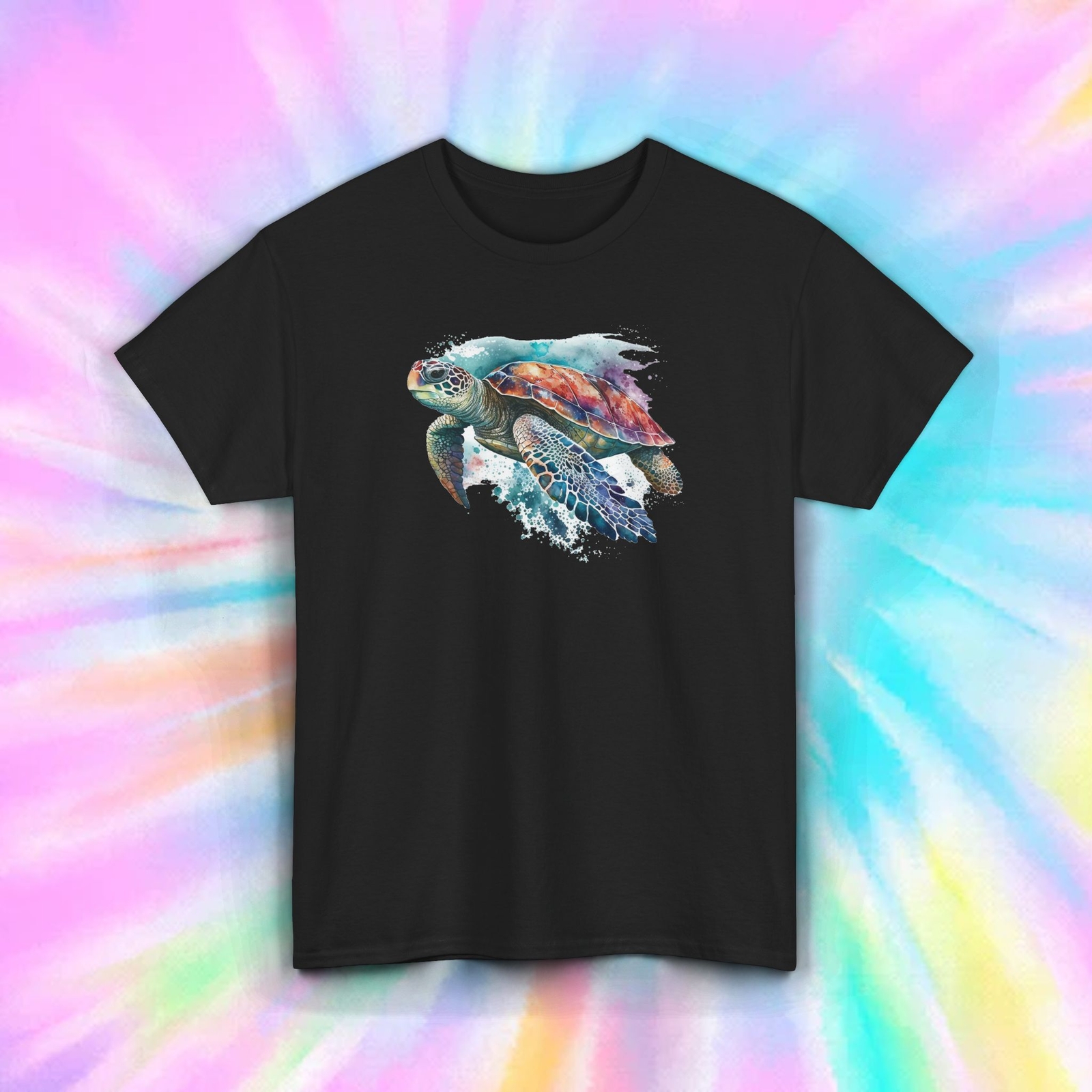 Sea Turtle Swimming T-Shirt Colorful Ocean Animal Water Nature Tee S-5XL