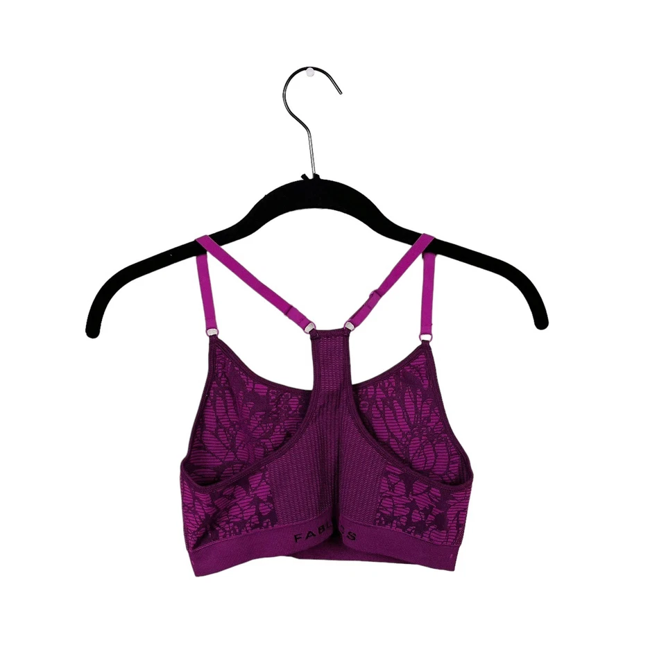 Fabletics Samana Seamless Sports Bra Womens Size XXS Purple Jacquard Floral Yoga - Image 3 of 4