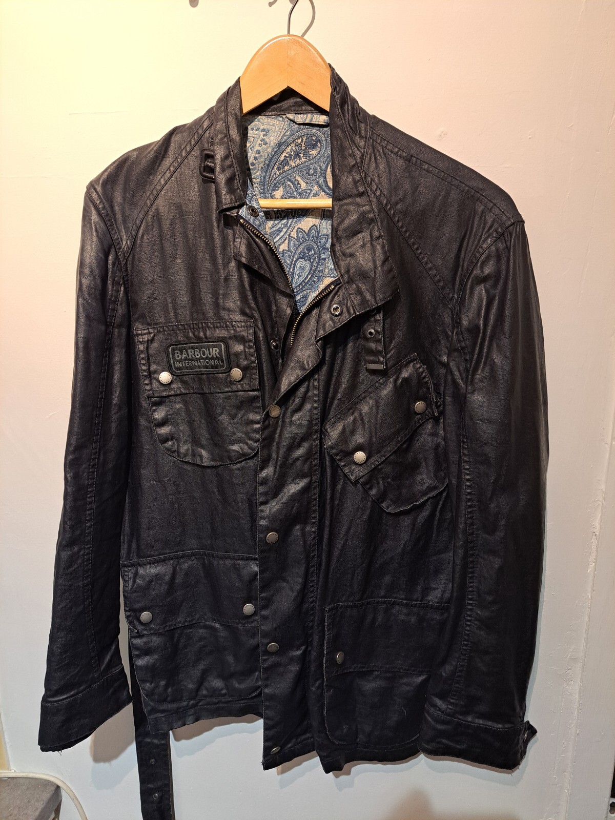 barbour jacket mens Motorcycle Small Wet Look With Belt