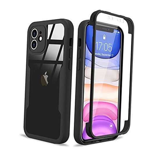 Compatible with iPhone 11 Case Full Body Clear Design with Built-in Black