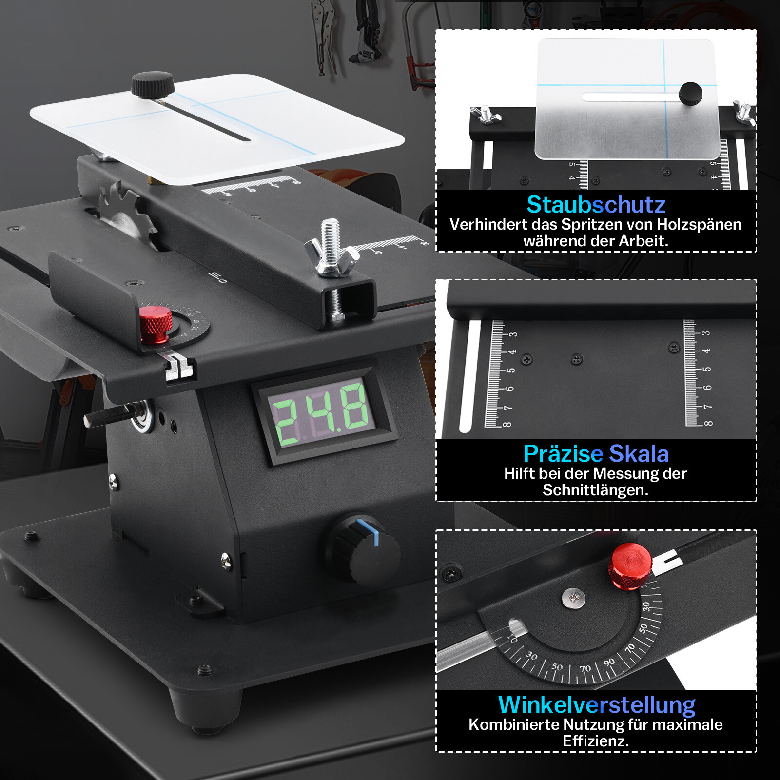 4-IN-1 Mini Table Saw, 350W Multifunction with 7-Stage Adjustable