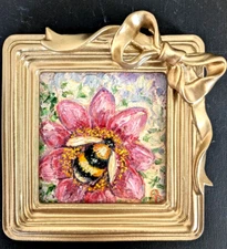 Original OIL Impasto PAINTING "BUMBLEBEE" Impressionism by Olga Diduh Framed