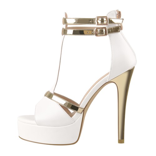 Sexy Damen-T-Riemen-Sandalen Plateau hoher Absatz offene Zehenpartie Sommerpumps Stilettos