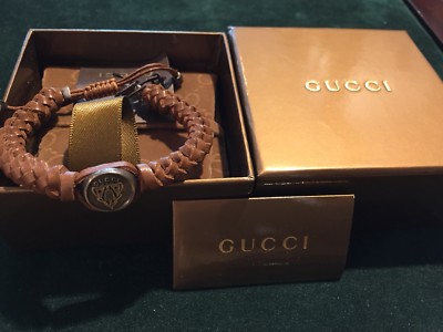 GUCCI BRACCIALE IN PELLE MARRONE ED ARGENTO 925% | eBay