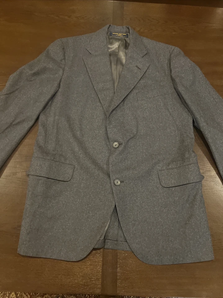 ABRIGO DE TRAJE BLAZER VINTAGE BROOKS BROTHERS PARA HOMBRE 43R LANA “346” LANA GRIS Foto 2 de 4