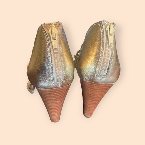 Seychelles Womens Shoes Size 9.5 Gold Metallic Leather Open Toe Block Heel Pumps - Picture 7 of 13