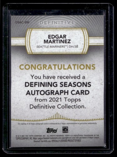 2021 Topps Definitive Edgar Martinez Auto 18/25 Seattle Mariners #DSAC-EM - Photo 2 sur 2