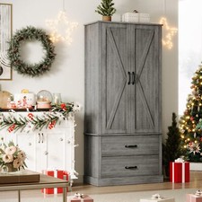 Farmhouse Kitchen Pantry Cabinet Cupboard Storage Cabinet with 2 Drawers ,Gray