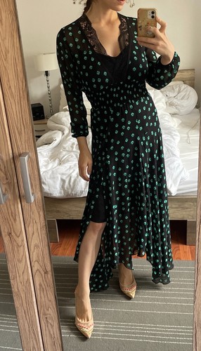 Maje Kleid Maxikleid Gr. S 36 (2) schwarz grün langarm Sommerkleid Boho Spitze - Bild 4 von 16