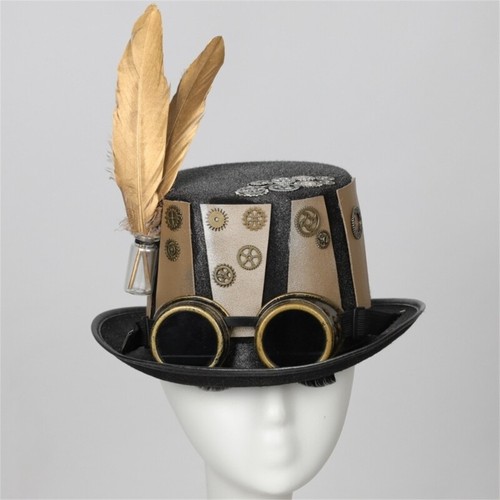 Victorian Steampunk Top Hat in Gold Brown Mens Halloween Decorations Ornament - Picture 7 of 10