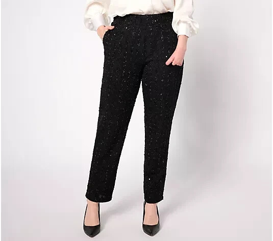 Dennis Basso Regular Boucle Pants with Sequin Accents-Black-4X-NEW