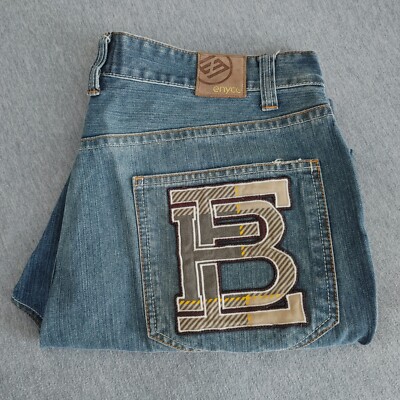 Enyce Jeans (Hemmed, Waist 40, Inseam 26) Blue Denim Loose Y2K Hip Hop Patch 