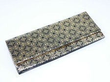Vintage Gold Black Snap Closure Fold Over Clutch Shiny Flashy