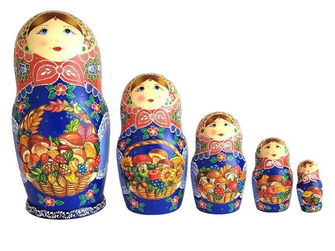 Magnifique Poupée Russe Matriochka Peinte à La Main – 5 Pièces – Artistique Et Unique