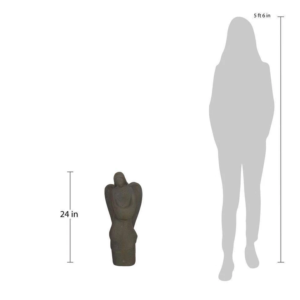 MPG Garden Statues 7.5"x24" Cast Stone Angel Bird Feeder Outdoor Rustic Gray - Image 3 of 4