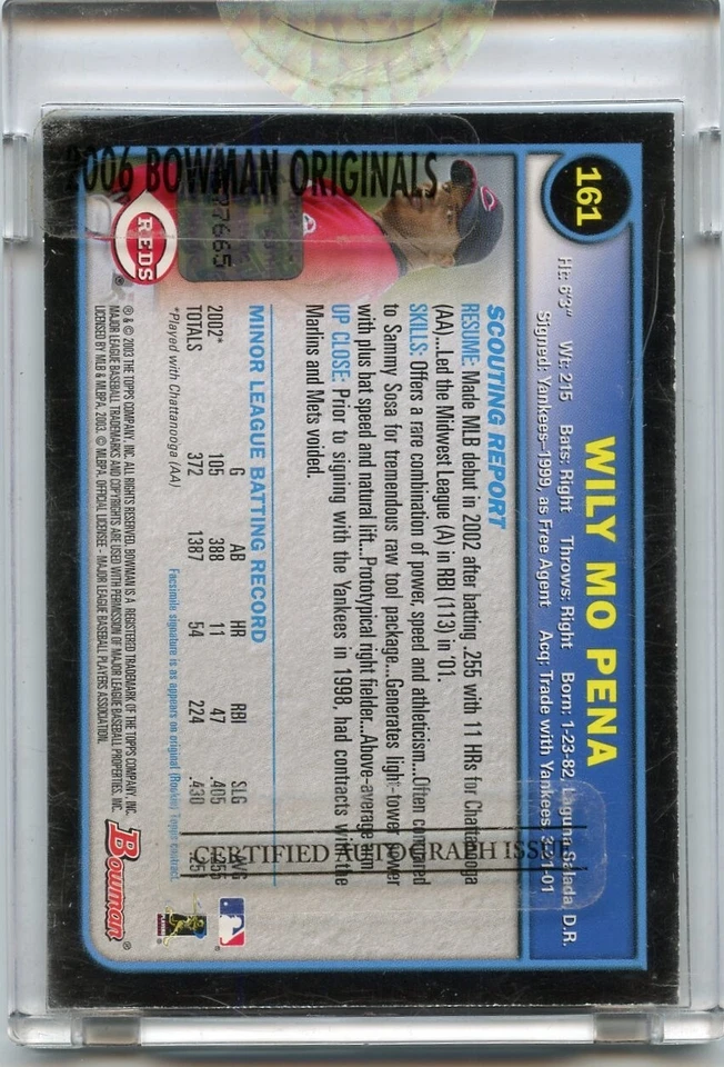 2003 Bowman Wily Mo Pena 50/62 Certified Autograph #161 - Image 2 of 2