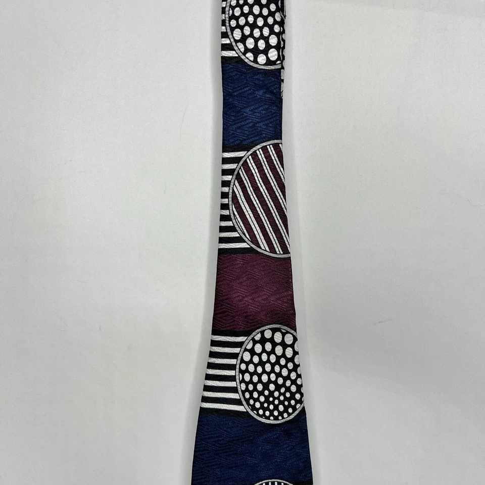 "Corbata Watch It para hombre 4"" ciruela púrpura azul negro blanco 100 % seda geométrica EE. UU. Foto 3 de 4