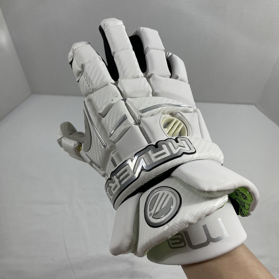 Maverik M3 13" LARGE White Lacrosse Gloves Quattro+ Axsuede Shark Gel