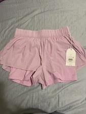 Blogilates Women's Ruffle Woven Mid-Rise Shorts 3" - Light Pink L