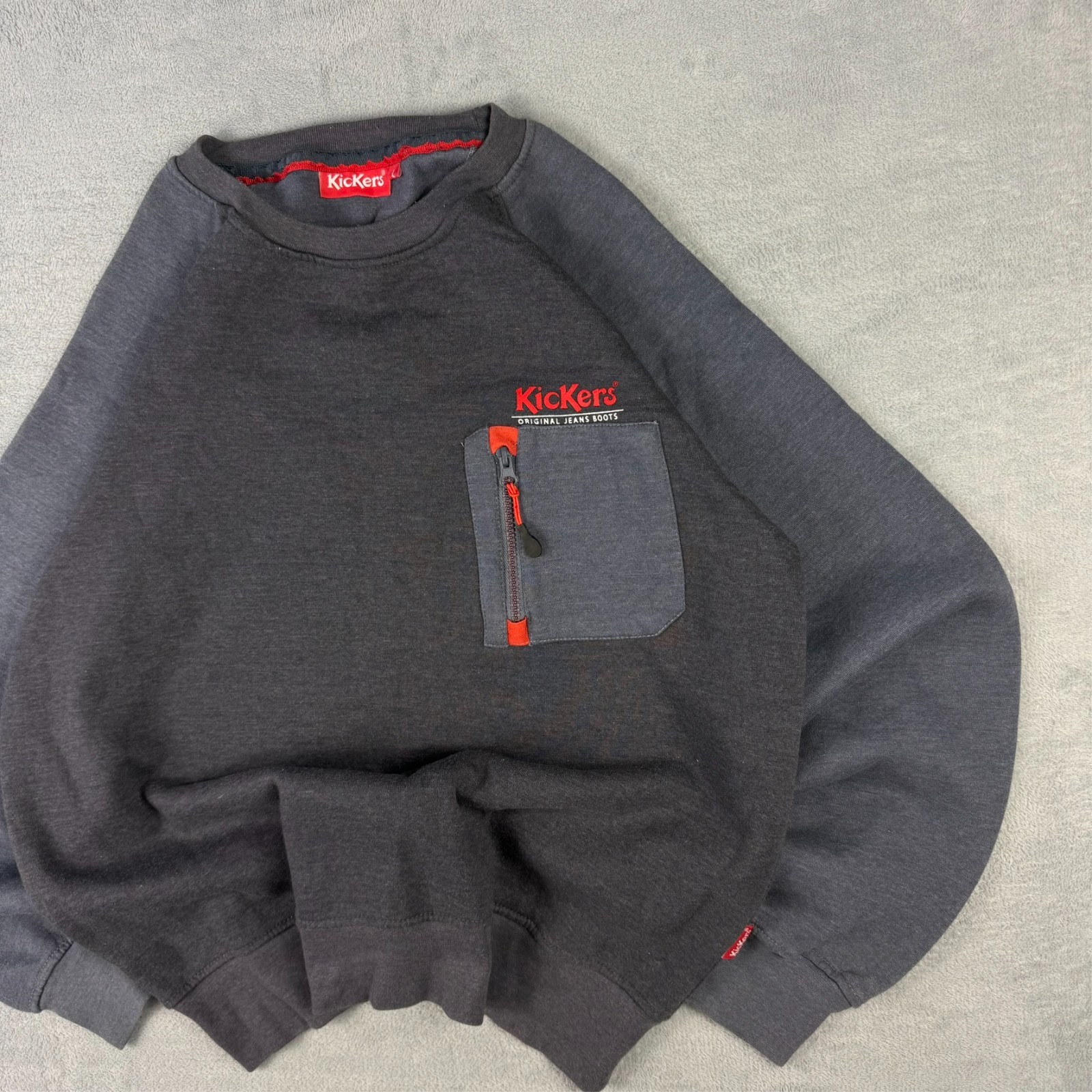 Vintage Kickers Y2K 2000's Grey Zip Pocket Spellout Size Large Sweatshirt image 3
