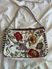 Isabella Fiore Vintage White Leather Shoulder Bag Beaded Floral