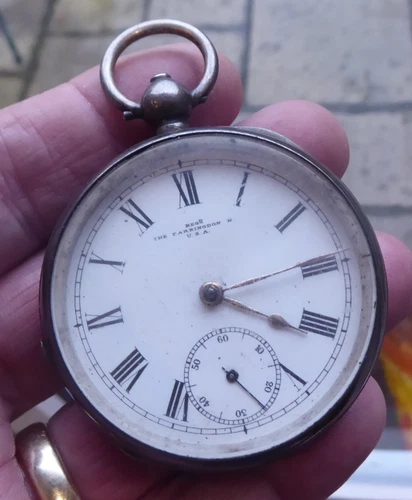 WALTHAM THE FARRINGDON ANTIQUE SOLID SILVER GENTS POCKET WATCH